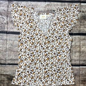 Anthropologie Maeve Leopard Print Flutter Sleeve Blouse Medium